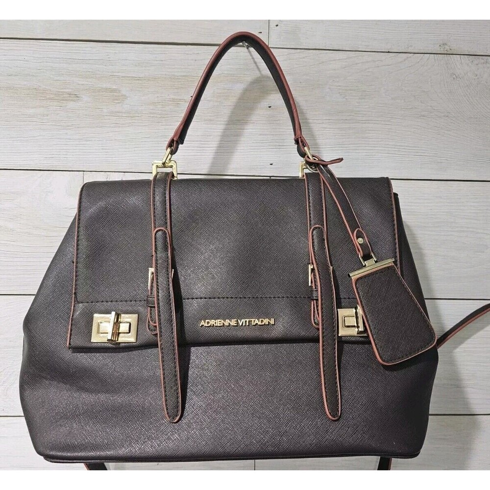 Adrienne Vittadini Brown Briefcase-Style Bag Brown Orange Gold Hardware Purse